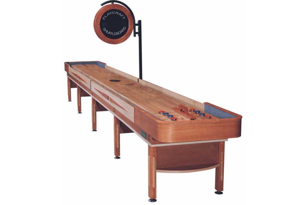 Playcraft Telluride Pro-Style Shuffleboard Table w/3" Butcher Block & Electric Scorer in Honey